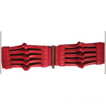 Alta calidad de moda ancha nudo rojo diseño cinturón de moda elástica con hebilla de cuero de la PU